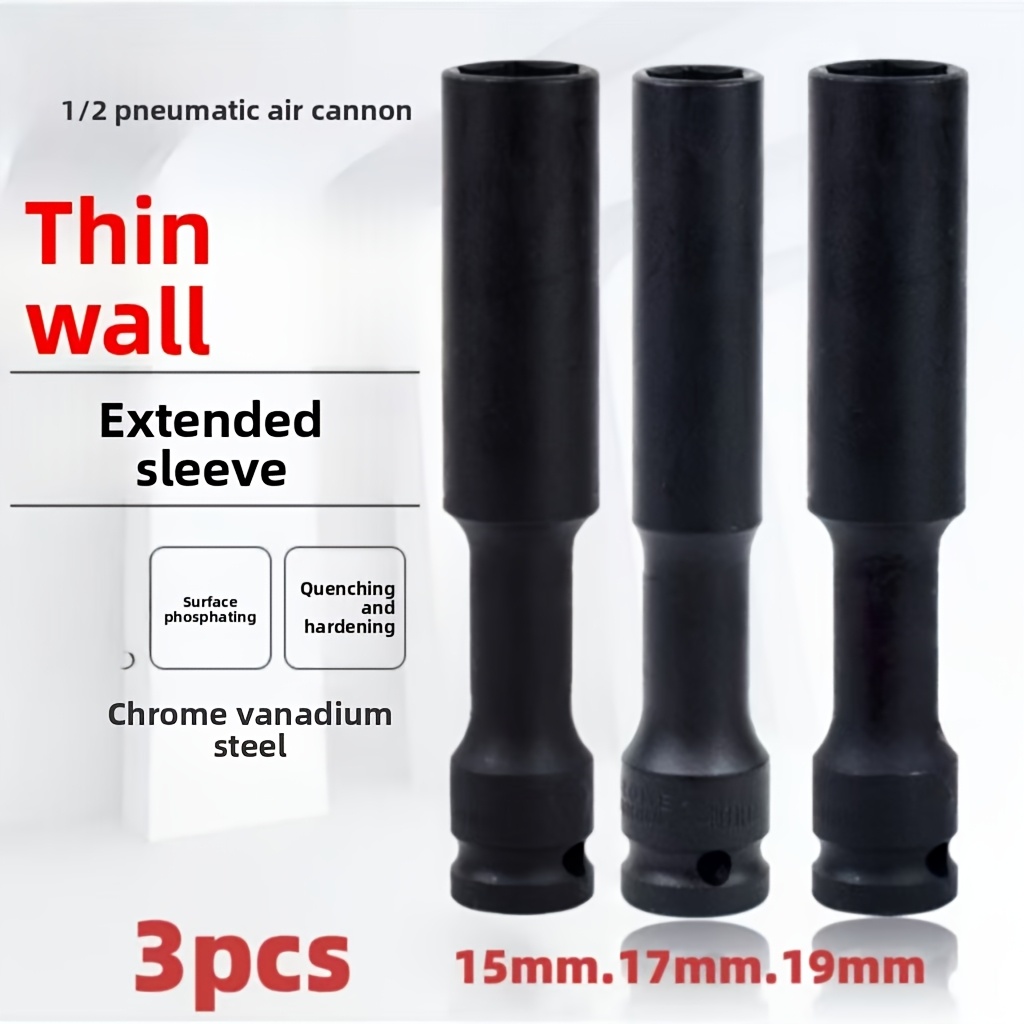 Pneumatic Impact Wrench - 1/3개입 1/2인치 확장형 얇은 벽 임팩트